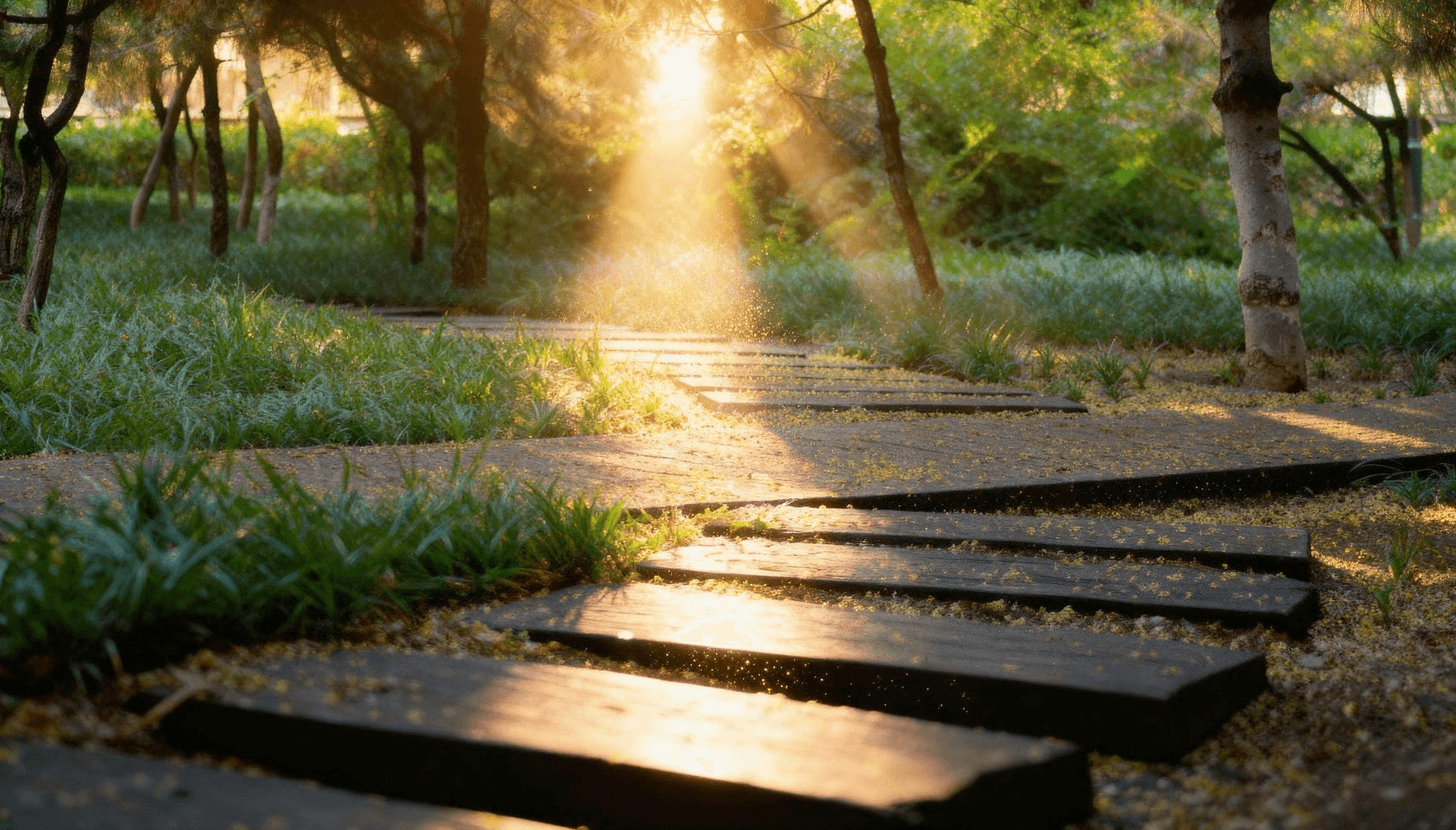 Path to healing - stepping stones through peaceful forest